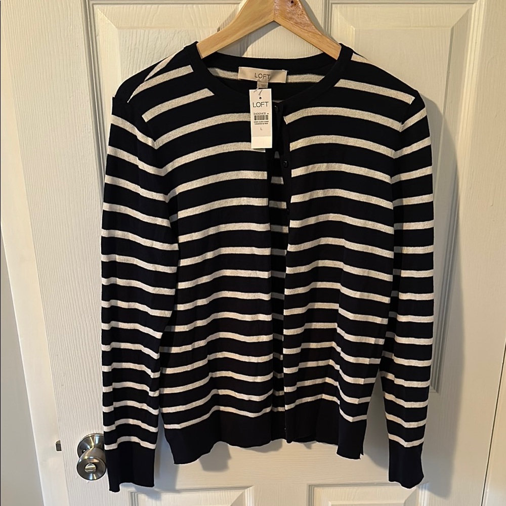 LOFT Navy and White Striped Sweater